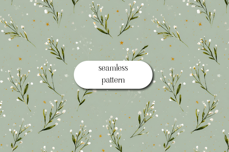 Christmas Tree Seamless Pattern with Golden Stars