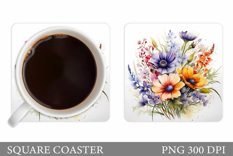 Flowers Coaster Sublimation. Wildflowers Coaster Design