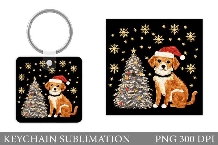 Christmas Dog Keychain. Cute Dog Keychain Sublimation example image 1