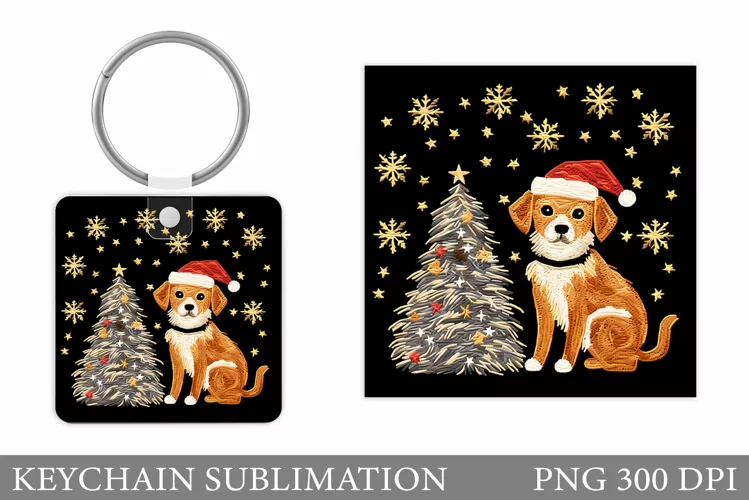Christmas Dog Keychain. Cute Dog Keychain Sublimation