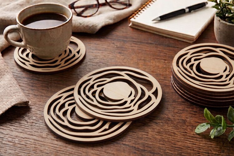 Round Monogram Coaster SVG - Laser Cut Blank Ornament File example image 1