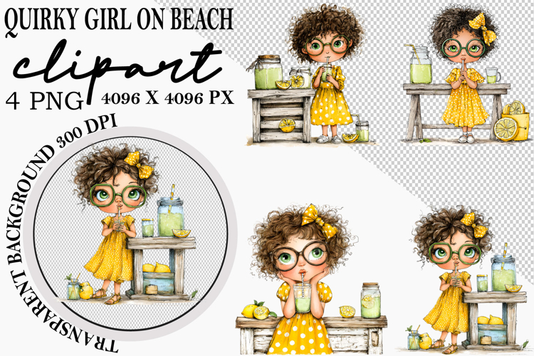 Whimsical Quirky Girl on Beach PNG Clipart Watercolor png