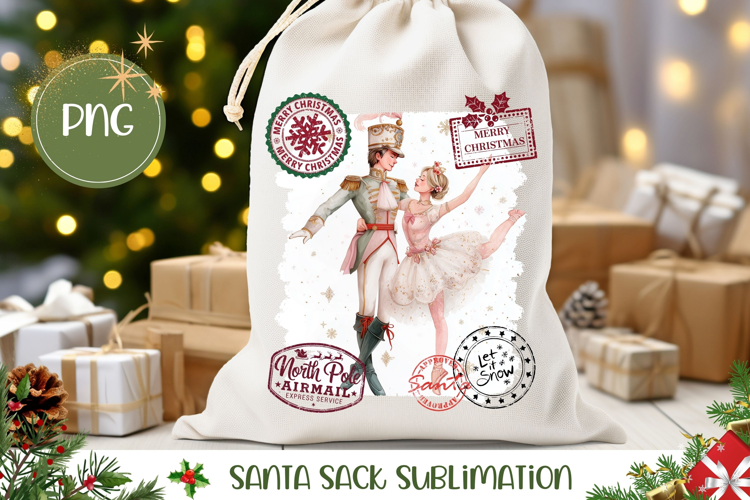 Cartoon Christmas Ballerina Santa Sack Sublimation