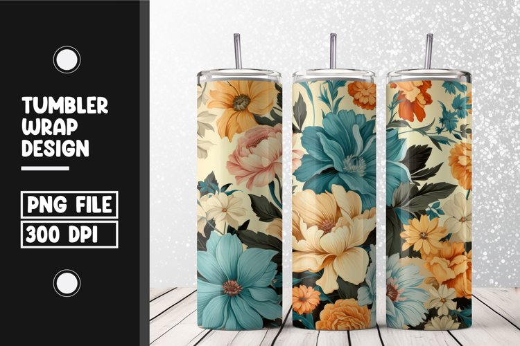 Vintage floral Tumbler Wrap | Sublimation | 20 oz Skinny example image 1