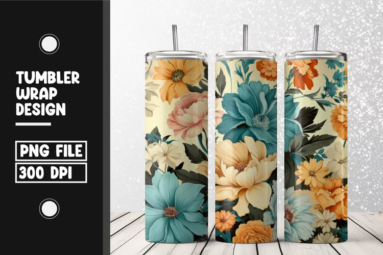 Vintage floral Tumbler Wrap | Sublimation | 20 oz Skinny