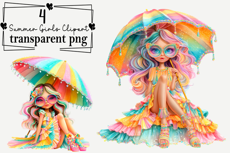 Summer Girls Clipart Watercolor PNG example image 1