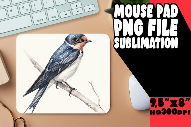 Mouse Pad with Spring Birds Watercolor Design example image 1
