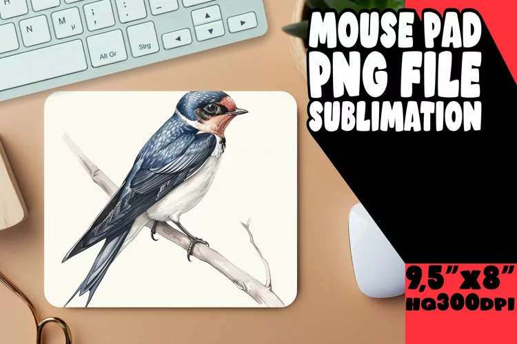 Mouse Pad with Spring Birds Watercolor Design