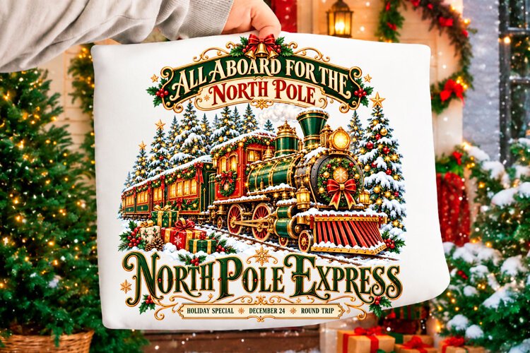 North Pole Express Christmas Train PNG Christmas T-shirt example image 1