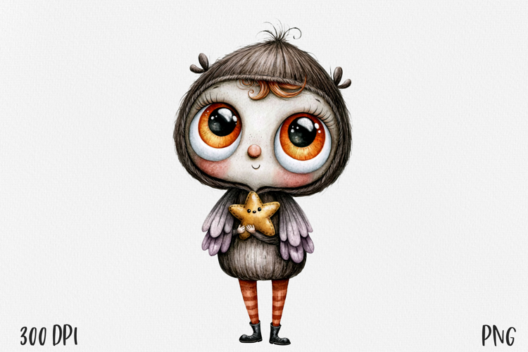 Whimsical Autumn Girl PNG, Cute Woodland Character Clipart