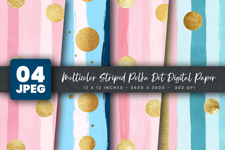 Multicolor Striped Polka Dot Digital Paper