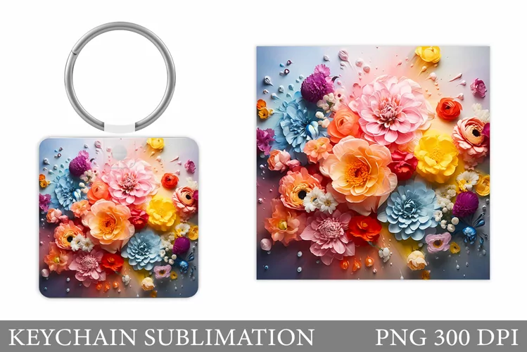 3D Flowers Keychain Design. Keychain Flowers Sublimation