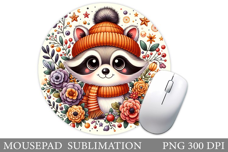 Cute Raccoon Mouse Pad. Christmas Mouse Pad Design example image 1