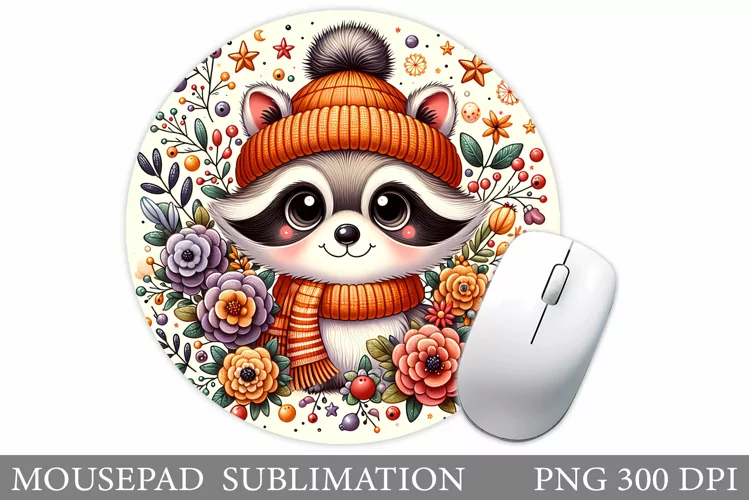 Cute Raccoon Mouse Pad. Christmas Mouse Pad Design