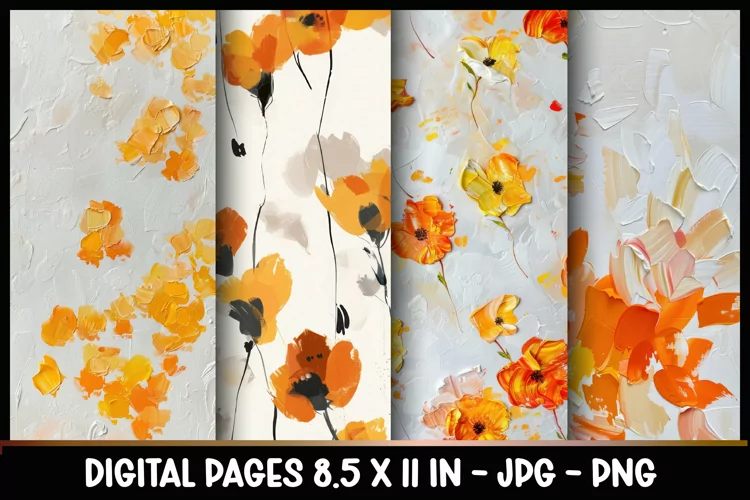 4 Orange flowers Digital Papers I Junk Journal 8.5x11