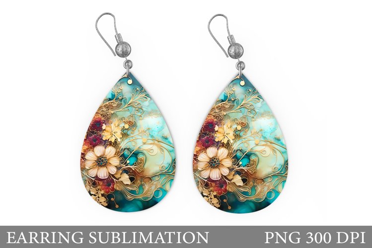 Alcohol Ink Earring Design. Flowers Earring Sublimation example image 1