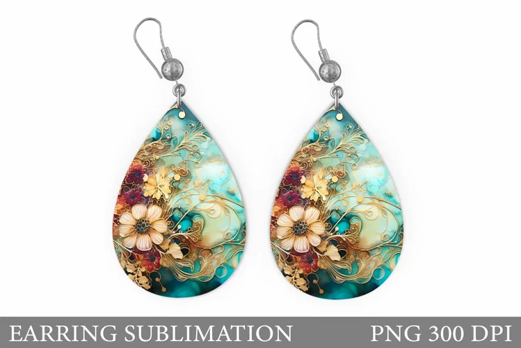 Alcohol Ink Earring Design. Flowers Earring Sublimation