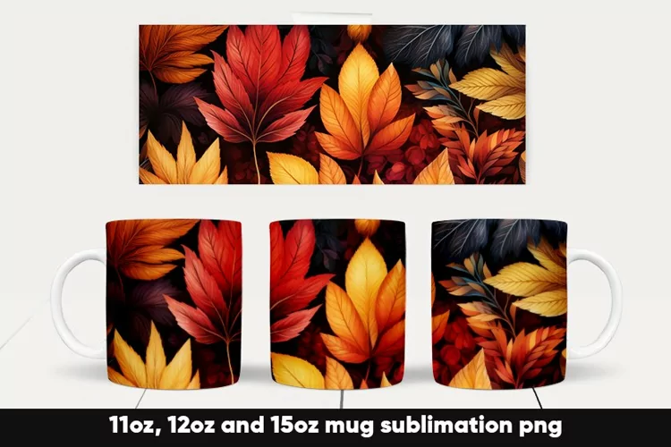 Fall autumn leaves mug wrap sublimation