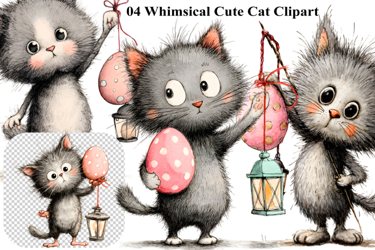 Whimsical Cute Cat Clipart