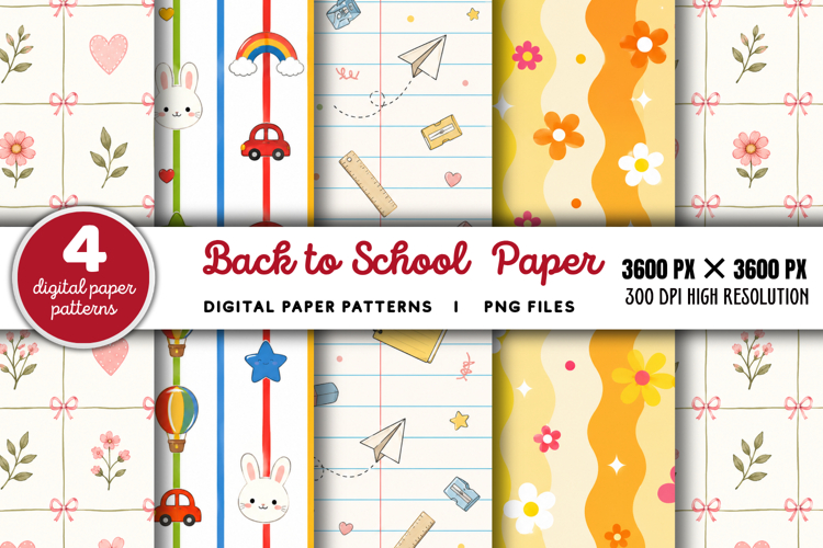 Back To School Digital Paper PNG