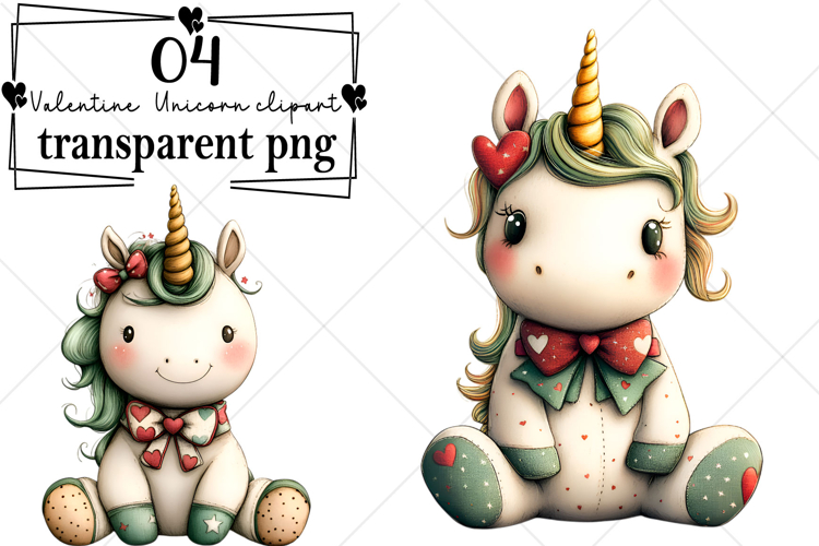 Whimsical Valentine Unicorn Clipart Watercolor PNG