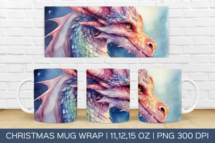 Christmas Dragon Mug Wrap | Christmas Sublimation Design