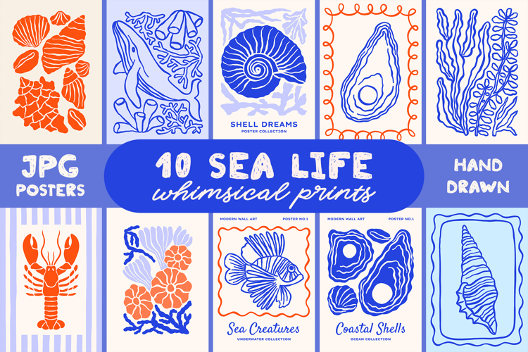 Coastal Ocean Prints | Whimsical Hand Drawn Sea Wall Art