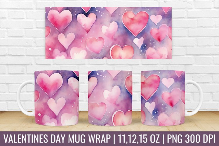 Valentines Day Hearts Mug Wrap|Mug Watercolor Design example image 1