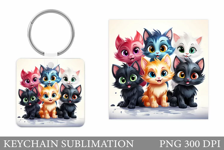 Funny Cat Keychain Sublimation. Cute Cat Keychain Design