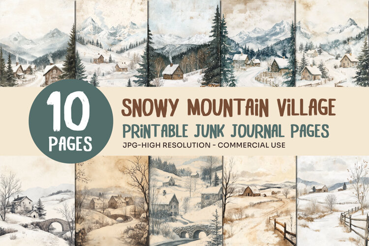 Snowy Mountain Village Junk Journal Pages example image 1