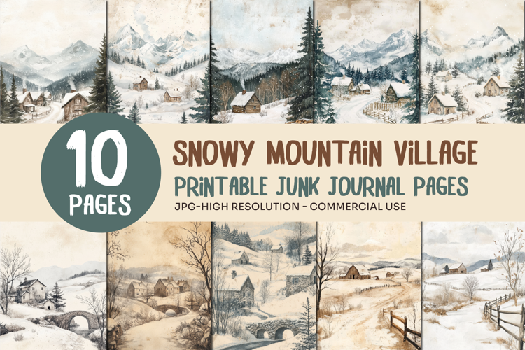 Snowy Mountain Village Junk Journal Pages