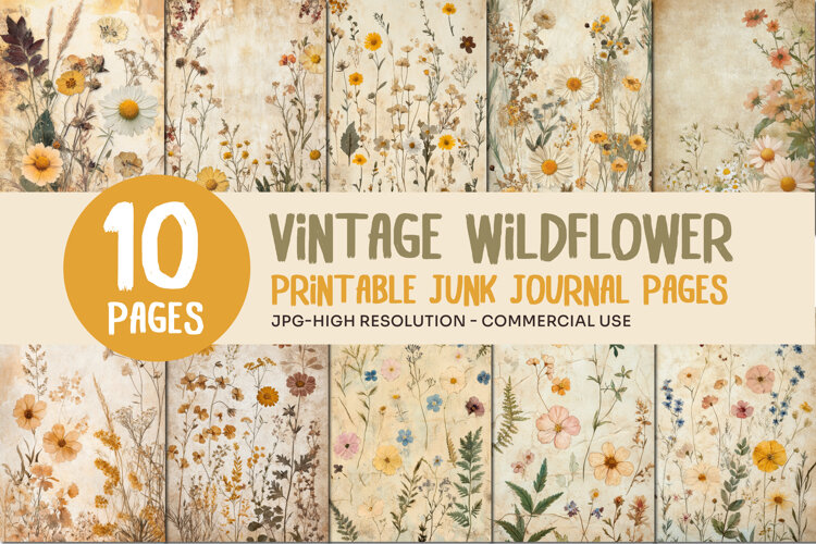 Vintage Wildflower Junk Journal Pages example image 1