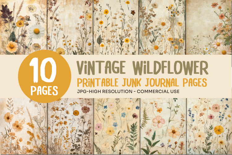 Vintage Wildflower Junk Journal Pages