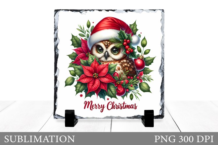 Christmas Owl Sublimation. Christmas Owl Slate Design example image 1