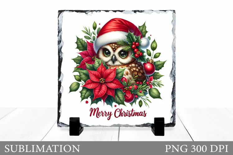 Christmas Owl Sublimation. Christmas Owl Slate Design