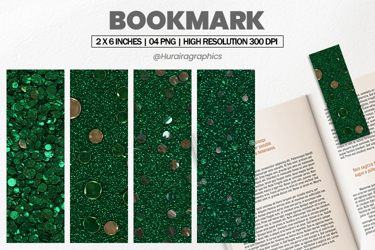 Green Glitter Bookmark PNG, Bookmark Sublimation