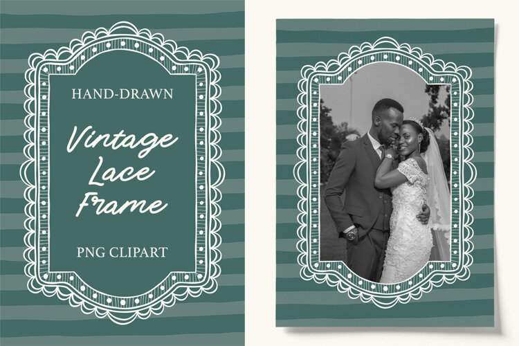 Hand Drawn Vintage Lace Wedding Frame PNG Clipart example image 1