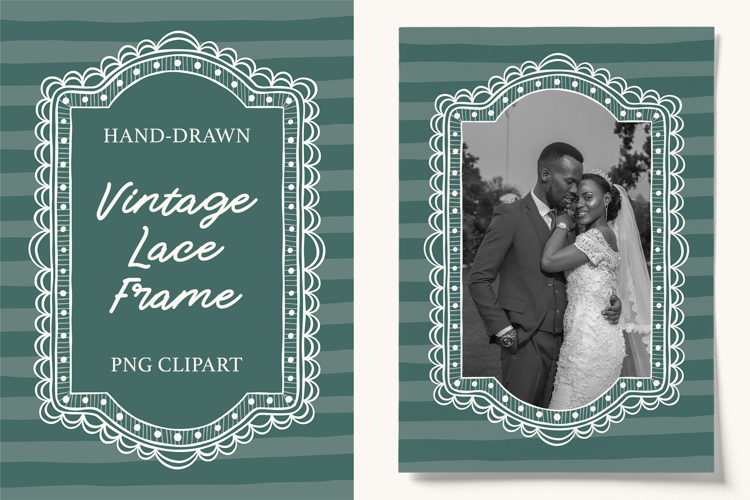 Hand Drawn Vintage Lace Wedding Frame PNG Clipart