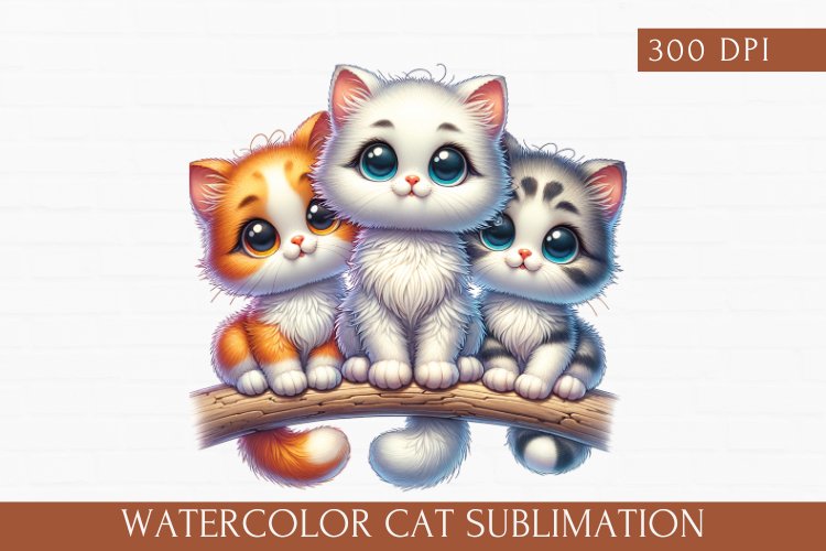 Watercolor Cat Sublimation, cute cat clipart
