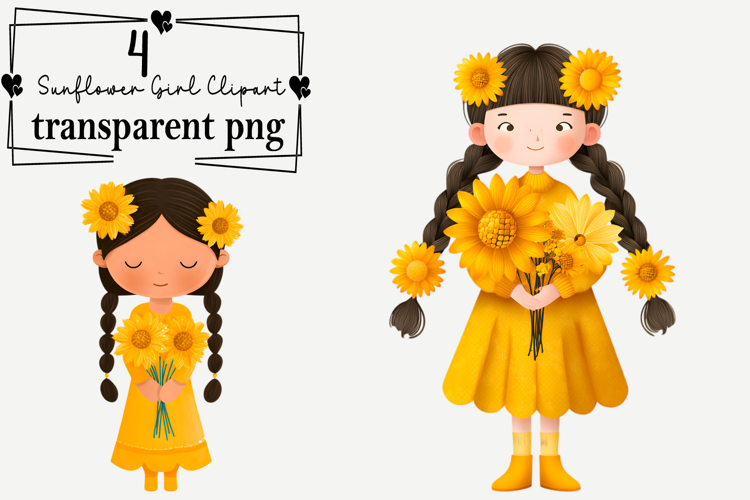 Whimsical Sunflower Girl Clipart Watercolor PNG