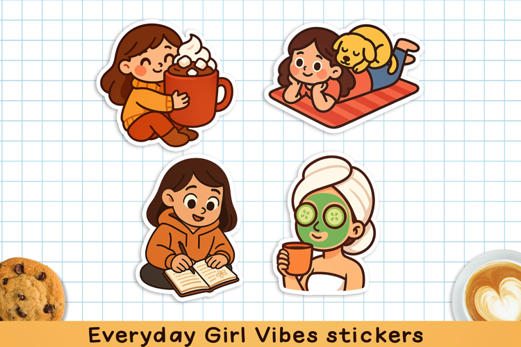 Everyday Girl Vibes printable stickers. PNG.