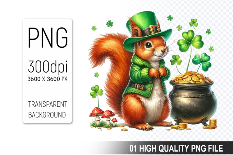 St. Patrick’s Day Squirrel with Hat Clipart, Sublimation PNG