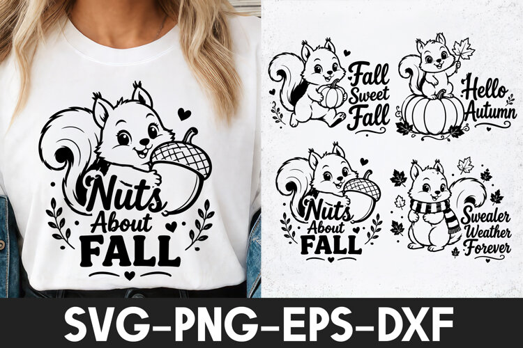Cute Fall Squirrel Acorn SVG PNG example image 1