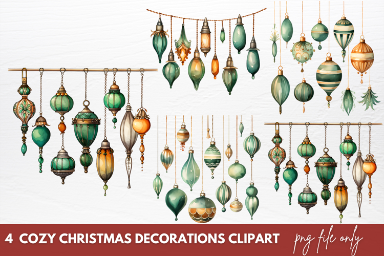 Cozy Christmas Decorations Clipart Sublimation