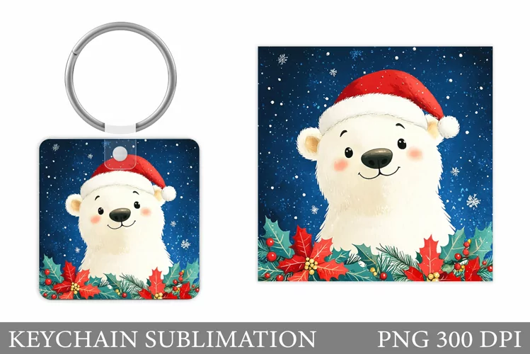 Polar Bear Keychain Design. Christmas Keychain Sublimation