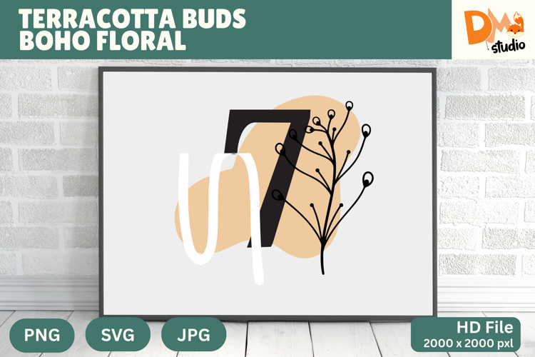 Terracotta Buds Boho Floral Monogram