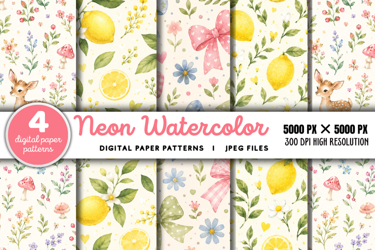 Neon Watercolor Stripes Pattern Paper JPG