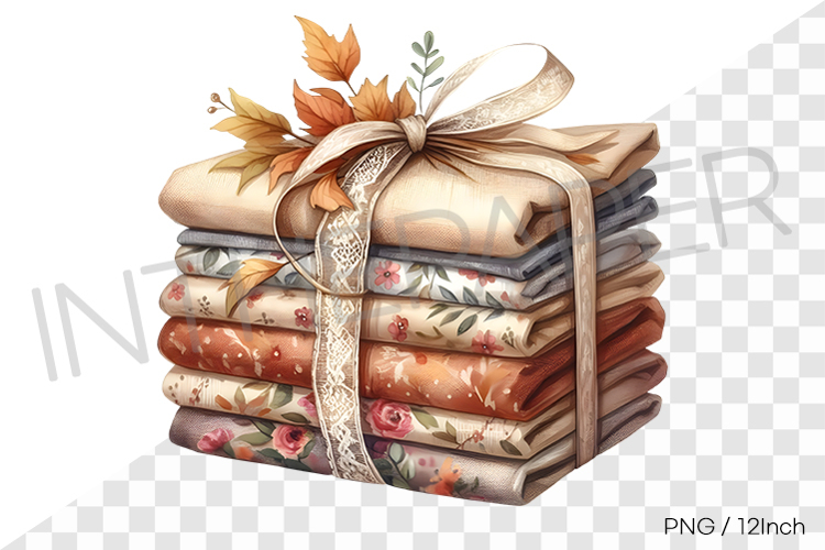 Floral print ribbon tied vintage fall fabric stack PNG cloth