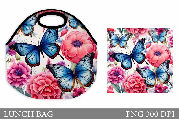 Butterflies Lunch Bag. Floral Lunch Bag Sublimation