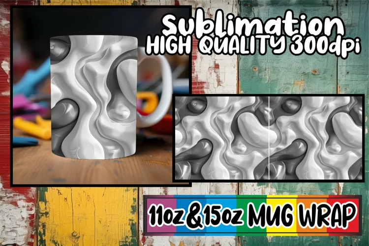 Abstract Puff Magic: Sublimation Mug Wrap